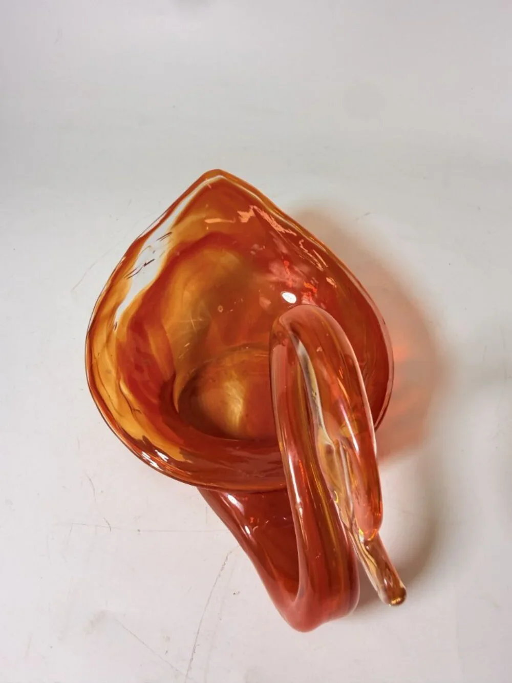 Vase Bowl Swan Vintage Sooner Glass Opalescent Orange Hand-Blown MCM Art Home De